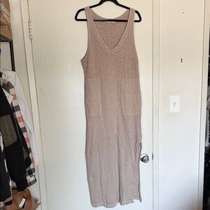 Sleeveless Free People V-Neck Maxi Dress in Taupe & pockets